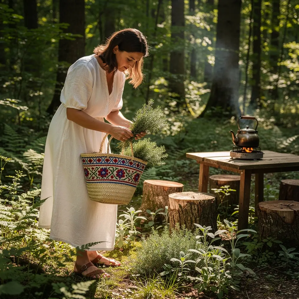 Boca s infuzijom čaja i svježim voćem, postavljena na bijelom stolu.