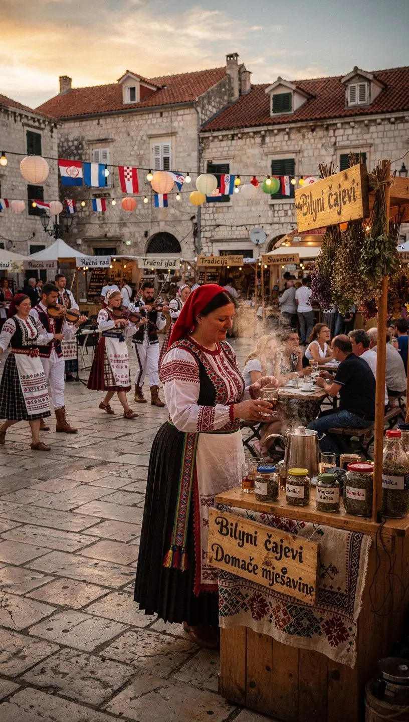 Mješavina aromatičnih biljnih čajeva u tradicionalnoj hrvatskoj šalici